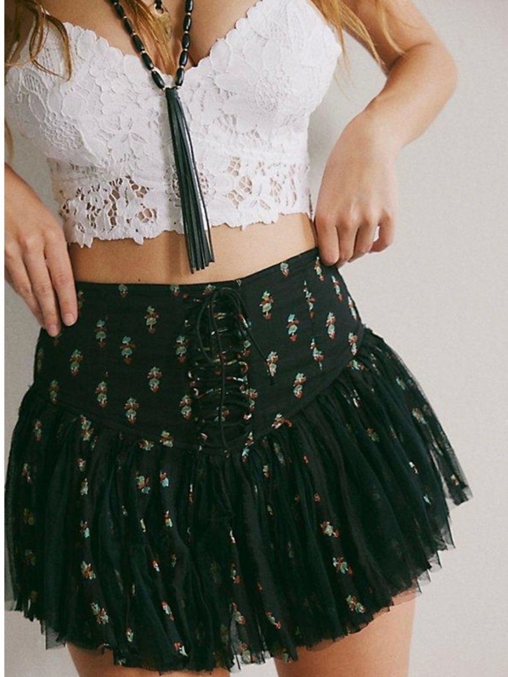 Free People FP One Blossom Mini Skort. NWOT. Black
